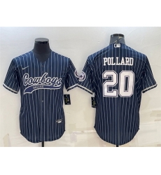 Men Dallas Cowboys 20 Tony Pollard Navy With Patch Cool Base Stitched Baseball Jersey Men Dallas Cowboys 20 Tony Pollard Navy With Patch Cool Base Stitched Baseball Jersey