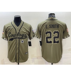 Men Dallas Cowboys 22 Emmitt Smith 2022 Olive Salute To Service Cool Base Stitched Baseball Jersey Men Dallas Cowboys 22 Emmitt Smith 2022 Olive Salute To Service Cool Base Stitched Baseball Jersey