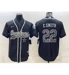 Men Dallas Cowboys 22 Emmitt Smith Black Reflective With Patch Cool Base Stitched Baseball Jersey Men Dallas Cowboys 22 Emmitt Smith Black Reflective With Patch Cool Base Stitched Baseball Jersey