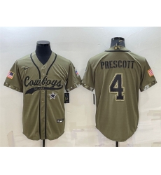 Men Dallas Cowboys 4 Dak Prescott 2022 Olive Salute To Service Cool Base Stitched Baseball Jersey Men Dallas Cowboys 4 Dak Prescott 2022 Olive Salute To Service Cool Base Stitched Baseball Jersey