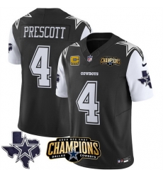 Men Dallas Cowboys 4 Dak Prescott Black White 2023 F U S E NFC East Champions With 4 Star C Ptach Stitched Football Jersey Men Dallas Cowboys 4 Dak Prescott Black White 2023 F U S E NFC East Champions With 4 Star C Ptach Stitched Football Jersey