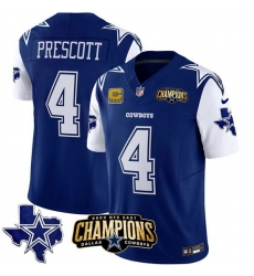 Men Dallas Cowboys 4 Dak Prescott Blue White 2023 F U S E NFC East Champions With 4 Star C Ptach Stitched Football Jersey Men Dallas Cowboys 4 Dak Prescott Blue White 2023 F U S E NFC East Champions With 4 Star C Ptach Stitched Football Jersey