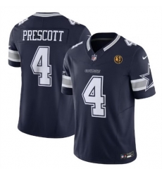 Men Dallas Cowboys 4 Dak Prescott Navy 2023 F U S E  With John Madden Patch Vapor Limited Stitched Football Jersey