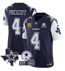 Men Dallas Cowboys 4 Dak Prescott Navy F U S E  With Established In 1960 Patch And 4 Star C Patch Throwback Texas Patch Stitched Football Jersey