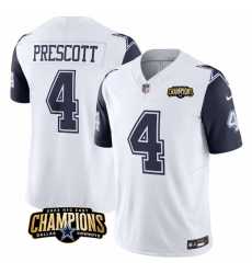 Men Dallas Cowboys 4 Dak Prescott White Navy 2023 F U S E NFC East Champions Patch Stitched Football Jersey Men Dallas Cowboys 4 Dak Prescott White Navy 2023 F U S E NFC East Champions Patch Stitched Football Jersey