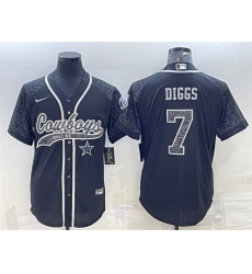 Men Dallas Cowboys 7 Trevon Diggs Black Reflective With Patch Cool Base Stitched Baseball Jersey Men Dallas Cowboys 7 Trevon Diggs Black Reflective With Patch Cool Base Stitched Baseball Jersey