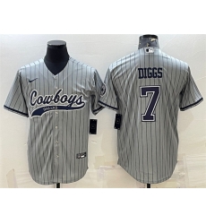 Men Dallas Cowboys 7 Trevon Diggs Grey With Patch Cool Base Stitched Baseball Jersey Men Dallas Cowboys 7 Trevon Diggs Grey With Patch Cool Base Stitched Baseball Jersey