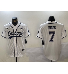 Men Dallas Cowboys 7 Trevon Diggs White With Patch Cool Base Stitched Baseball Jersey Men Dallas Cowboys 7 Trevon Diggs White With Patch Cool Base Stitched Baseball Jersey