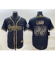 Men Dallas Cowboys 88 CeeDee Lamb Black Gold With Patch Cool Base Stitched Baseball Jersey Men Dallas Cowboys 88 CeeDee Lamb Black Gold With Patch Cool Base Stitched Baseball Jersey