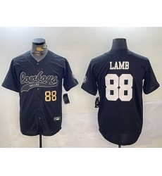 Men Dallas Cowboys 88 CeeDee Lamb Black With Patch Cool Base Stitched Baseball Jersey 2 Men Dallas Cowboys 88 CeeDee Lamb Black With Patch Cool Base Stitched Baseball Jersey 2