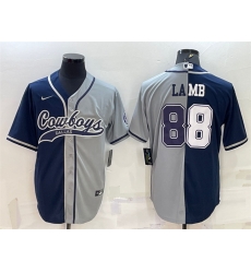 Men Dallas Cowboys 88 CeeDee Lamb Navy Grey Split With Patch Cool Base Stitched Baseball Jersey Men Dallas Cowboys 88 CeeDee Lamb Navy Grey Split With Patch Cool Base Stitched Baseball Jersey