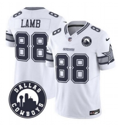 Men Dallas Cowboys 88 CeeDee Lamb White F U S E  With  27Dallas City 27 Patch Vapor Limited Stitched Football Jersey