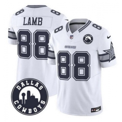 Men Dallas Cowboys 88 CeeDee Lamb White F U S E  With  27Dallas City 27 Patch Vapor Limited Stitched Football Jersey