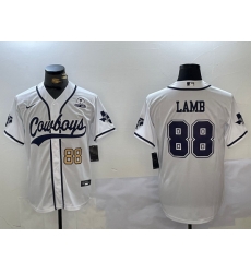 Men Dallas Cowboys 88 CeeDee Lamb White With Patch Cool Base Stitched Baseball Jersey 3 Men Dallas Cowboys 88 CeeDee Lamb White With Patch Cool Base Stitched Baseball Jersey 3