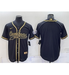 Men Dallas Cowboys Black Gold With Patch Cool Base Stitched Baseball Jersey Men Dallas Cowboys Black Gold With Patch Cool Base Stitched Baseball Jersey