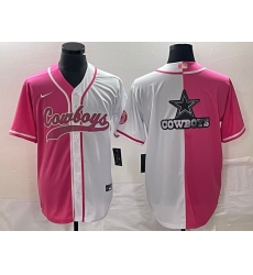 Men Dallas Cowboys Pink White Split Team Big Logo Cool Base Stitched Baseball Jersey Men Dallas Cowboys Pink White Split Team Big Logo Cool Base Stitched Baseball Jersey