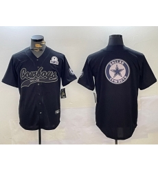 Men Dallas Cowboys Team Big Logo Black With Patch Cool Base Stitched Baseball Jersey 3 Men Dallas Cowboys Team Big Logo Black With Patch Cool Base Stitched Baseball Jersey 3