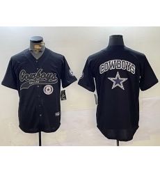 Men Dallas Cowboys Team Big Logo Black With Patch Cool Base Stitched Baseball Jersey 7 Men Dallas Cowboys Team Big Logo Black With Patch Cool Base Stitched Baseball Jersey 7