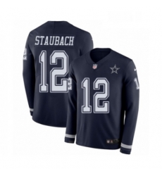 Mens Nike Dallas Cowboys 12 Roger Staubach Limited Navy Blue Therma Long Sleeve NFL Jersey Mens Nike Dallas Cowboys 12 Roger Staubach Limited Navy Blue Therma Long Sleeve NFL Jersey