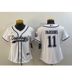 Women Dallas Cowboys 11 Micah Parsons White With Patch Cool Base Stitched Baseball Jersey Women Dallas Cowboys 11 Micah Parsons White With Patch Cool Base Stitched Baseball Jersey
