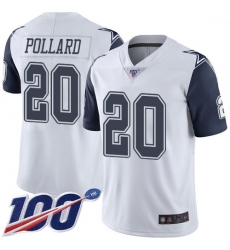 Youth Cowboys 20 Tony Pollard White Stitched Football Limited Rush 100th Season Jersey Youth Cowboys 20 Tony Pollard White Stitched Football Limited Rush 100th Season Jersey