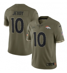Men Denver Broncos 10 Jerry Jeudy Olive 2022 Salute To Service Limited Stitched Jersey Men Denver Broncos 10 Jerry Jeudy Olive 2022 Salute To Service Limited Stitched Jersey
