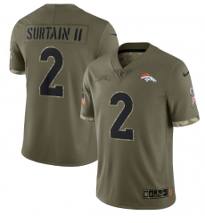 Men Denver Broncos 2 Pat Surtain II Olive 2022 Salute To Service Limited Stitched Jersey Men Denver Broncos 2 Pat Surtain II Olive 2022 Salute To Service Limited Stitched Jersey
