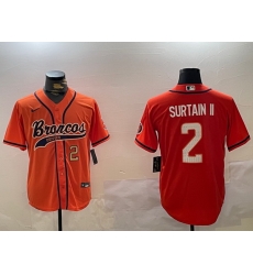 Men Denver Broncos 2 Pat Surtain II Orange Cool Base Stitched Baseball Jersey 2 Men Denver Broncos 2 Pat Surtain II Orange Cool Base Stitched Baseball Jersey 2