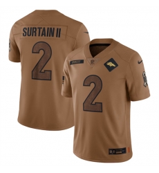 Men Denver Broncos 2 Patrick Surtain II 2023 Brown Salute To Service Limited Stitched Football Jersey Men Denver Broncos 2 Patrick Surtain II 2023 Brown Salute To Service Limited Stitched Football Jersey