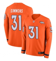 Nike Broncos #31 Justin Simmons Orange Team Color Men Stitched NFL Limited Therma Long Sleeve Jersey Nike Broncos #31 Justin Simmons Orange Team Color Men Stitched NFL Limited Therma Long Sleeve Jersey