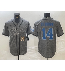 Men Detroit Lions 14 Amon Ra St Brown Grey Cool Base Stitched Baseball Jersey 6 Men Detroit Lions 14 Amon Ra St Brown Grey Cool Base Stitched Baseball Jersey 6