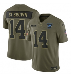 Men Detroit Lions 14 Amon Ra St  Brown Olive 2025 Salute to Service Limited Stitched Football Jersey