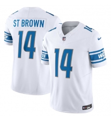 Men Detroit Lions 14 Amon Ra St Brown White 2023 F U S E Vapor Untouchable Limited Stitched Jersey Men Detroit Lions 14 Amon Ra St Brown White 2023 F U S E Vapor Untouchable Limited Stitched Jersey