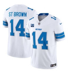 Men Detroit Lions 14 Amon Ra St Brown White 2024 F U S E With 2 Star C Patch Vapor Limited Stitched Jersey Men Detroit Lions 14 Amon Ra St Brown White 2024 F U S E With 2 Star C Patch Vapor Limited Stitched Jersey