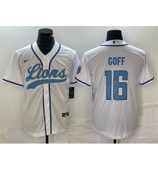 Men Detroit Lions 16 Jared Goff White Cool Base Stitched Baseball Jersey Men Detroit Lions 16 Jared Goff White Cool Base Stitched Baseball Jersey