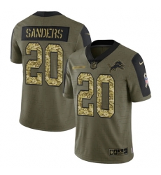Men Detroit Lions 20 Barry Sanders 2021 Salute To Service Olive Camo Limited Stitched Jersey Men Detroit Lions 20 Barry Sanders 2021 Salute To Service Olive Camo Limited Stitched Jersey