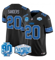 Men Detroit Lions 20 Barry Sanders Black 2024 NFC North Champions 90th Anniversary Patch F U S E Vapor Limited Stitched Jersey Men Detroit Lions 20 Barry Sanders Black 2024 NFC North Champions 90th Anniversary Patch F U S E Vapor Limited Stitched Jersey