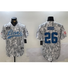 Men Detroit Lions 26 Jahmyr Gibbs 2024 Arctic Camo Salute To Service Stitched Baseball Jersey Men Detroit Lions 26 Jahmyr Gibbs 2024 Arctic Camo Salute To Service Stitched Baseball Jersey