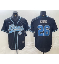 Men Detroit Lions 26 Jahmyr Gibbs Black Cool Base Stitched Baseball Jersey Men Detroit Lions 26 Jahmyr Gibbs Black Cool Base Stitched Baseball Jersey