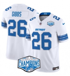 Men Detroit Lions 26 Jahmyr Gibbs White 2024 NFC North Champions F U S E Vapor Limited Stitched Jersey Men Detroit Lions 26 Jahmyr Gibbs White 2024 NFC North Champions F U S E Vapor Limited Stitched Jersey