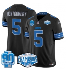 Men Detroit Lions 5 David Montgomery Black 2024 NFC North Champions 90th Anniversary Patch F U S E Vapor Limited Stitched Jersey Men Detroit Lions 5 David Montgomery Black 2024 NFC North Champions 90th Anniversary Patch F U S E Vapor Limited Stitched Jersey