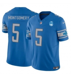 Men Detroit Lions 5 David Montgomery Blue 2023 F U S E 90th Anniversary Vapor Untouchable Limited Stitched Jersey Men Detroit Lions 5 David Montgomery Blue 2023 F U S E 90th Anniversary Vapor Untouchable Limited Stitched Jersey