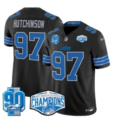 Men Detroit Lions 97 Aidan Hutchinson Black 2024 NFC North Champions 90th Anniversary Patch F U S E Vapor Limited Stitched Jersey Men Detroit Lions 97 Aidan Hutchinson Black 2024 NFC North Champions 90th Anniversary Patch F U S E Vapor Limited Stitched Jersey