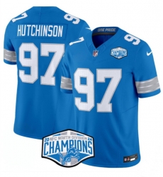 Men Detroit Lions 97 Aidan Hutchinson Blue 2024 NFC North Champions F U S E Vapor Limited Stitched Jersey Men Detroit Lions 97 Aidan Hutchinson Blue 2024 NFC North Champions F U S E Vapor Limited Stitched Jersey