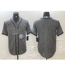 Men Detroit Lions Team Big Logo Grey Cool Base Stitched Baseball Jersey Men Detroit Lions Team Big Logo Grey Cool Base Stitched Baseball Jersey