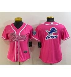 Women Detroit Lions Pink Team Big Logo With Patch Cool Base Stitched Baseball Jersey Women Detroit Lions Pink Team Big Logo With Patch Cool Base Stitched Baseball Jersey