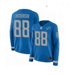 Womens Detroit Lions 88 TJ Hockenson Limited Blue Therma Long Sleeve Football Jersey Womens Detroit Lions 88 TJ Hockenson Limited Blue Therma Long Sleeve Football Jersey
