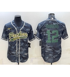 Men Green Bay Packers 12 Aaron Rodgers Grey Green Camo With Patch Cool Base Stitched Baseball Jersey Men Green Bay Packers 12 Aaron Rodgers Grey Green Camo With Patch Cool Base Stitched Baseball Jersey