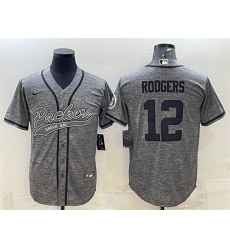 Men Green Bay Packers 12 Aaron Rodgers Grey With Patch Cool Base Stitched Baseball Jersey Men Green Bay Packers 12 Aaron Rodgers Grey With Patch Cool Base Stitched Baseball Jersey