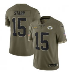 Men Green Bay Packers 15 Bart Starr Olive 2022 Salute To Service Limited Stitched Jersey Men Green Bay Packers 15 Bart Starr Olive 2022 Salute To Service Limited Stitched Jersey